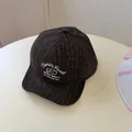 Japanese retro pinstripe baseball cap with white Cherish's Ranch letter embroidery - 56-58cm (Adjustable) / Coffee