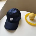 Elegant navy blue satin baseball cap featuring a cute white cat embroidery design - 56-58cm / Navy Blue