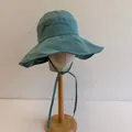 Stylish Korean style grid pattern wide brim sun protection bucket hat in sage green color - 56-58cm / Blue