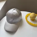 Premium silver satin baseball cap featuring a cute white cat embroidery for daily wear - 56-58cm / Grey-Beige