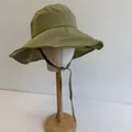 Olive green small grid wide-brim bucket hat for women with adjustable chin strap - 56-58cm / Green