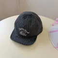 Vintage grey pinstripe flat brim baseball cap featuring white ranch themed embroidery - 56-58cm (Adjustable) / Gray