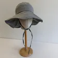 Stylish grey grid pattern wide-brim sun hat with chin strap for summer sun protection - 56-58cm / Gray