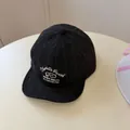 Retro dark grey pinstripe baseball cap with white letter embroidery for street style - 56-58cm (Adjustable) / Black