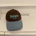 Stylish two-tone soft-top baseball cap with blue embroidered Jasmine lettering for women - 56-58cm Adjustable / Brown