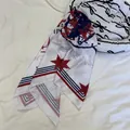 American style white square silk scarf with red star and stripe print - 70*70cm / Star Red (Style 1)
