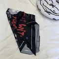 American style black square silk scarf featuring red graffiti text and star prints - 70*70cm / Black Notes (Style 4)