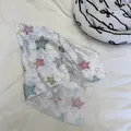 White silk scarf with colorful hand-drawn star print, American trend style accessory - 70*70cm / Colorful Stars (Style 5)