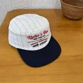 Vintage American style pinstripe flat top baseball cap featuring high-quality letter embroidery - 56-58cm (Adjustable) / White Fine Striped Embroidered Style / White