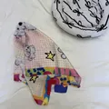 Colorful American style silk scarf with star print and cartoon patterns for women - 70*70cm / Yellow Star Polka Dots (Style 7)