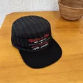 Retro American style black pinstripe flat top baseball cap with embroidered text - 56-58cm (Adjustable) / Black Fine Striped Embroidered Style / Black
