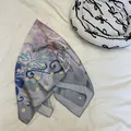 Trendy American style square silk scarf with star and floral print for women fashion - 70*70cm / Blue Flower Yellow Star (Style 8)