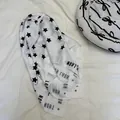 Stylish white square silk scarf with black star prints and LAON lettering for women - 70*70cm / Black Star Logo (Style 10)