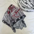 Trendy grey and red star print square silk scarf for women stylish summer fashion accessory - 70*70cm / Grey Red Stars (Style 12)