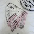 American style silk satin square scarf with star print and heart pattern in white and pink - 70*70cm / Cream Heart Star (Style 14)