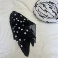 Trendy black silk square scarf featuring multiple white star print patterns for women - 70*70cm / Black White Star (Style 16)