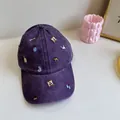 Vintage purple washed denim baseball cap featuring unique garden themed embroidery icons - 56-58cm (Adjustable) / Garden Embroidery Style / Purple