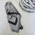 Chic gray and black square silk scarf with star print border and music notes design - 70*70cm / Grey White Stars (Style 19)