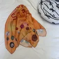 Trendy orange gradient silk scarf featuring bold letter and button print designs - 70*70cm / Orange Yellow Gradient (Style 20)
