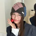 Vintage argyle pattern knitted beanie hat for women in stylish autumn and winter colors - 56-60cm / Coffee