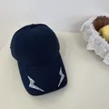 Navy blue baseball cap with white lightning embroidery and wide brim for sun protection - 56-59cm / Adjustable / Navy Blue