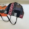 Vintage patchwork floral headscarf with tie straps in a colorful retro design - 56-58cm (Elastic) / Navy Blue Red Patchwork