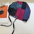 Vintage colorful patchwork tie-back bandana headscarf cap for women in bohemian style - 56-58cm (Elastic) / Purplish Red Blue Patchwork