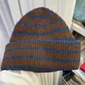 Retro brown and blue striped knit beanie for women winter outdoor warm accessories - 56-60cm / Coffee