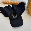 Black embroidered headscarf baseball cap with blue trim and stylish floral pattern. - 56-58cm / Black