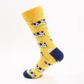 Bright yellow cotton crew sock featuring a playful farm cow and daisy flower pattern design - EU 41-46 / Yellow Cow