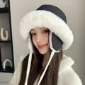 Soft and cozy plush winter bucket hat for women with warm ear protection and chic ties - 56-58cm / Black