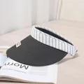 Black straw-woven sun visor with blue striped band and cute puppy patch. - 56-58cm / Black