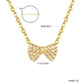 Detailed view of zircon-paved bowknot pendant necklace with 40+5cm adjustable chain - Bow Pendant Necklace (NE2I010AG) / 40+5cm