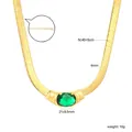 Vintage gold blade chain necklace with green oval zircon and detailed size specs - Oval Emerald Green Rhinestone Pendant Blade Chain (NE2G570JG) / Gold