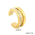 Detailed view of a golden stainless steel C-shaped ear cuff with sparkling inlaid crystals - Rhinestone Inlaid Double Interwoven Style (EA5E230AG) / Gold