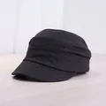 Black linen newsboy cap featuring an elegant pleated design and wide brim for summer - 56-59cm / Black