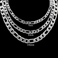 Vista detallada de los anchos de 6mm, 8mm y 10mm de las cadenas Figaro de acero plata - 50cm / Cadena Figaro con Textura Acanalada (NC8048) / Tamaño 8mm / Color acero