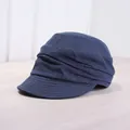Elegant navy blue pleated linen newsboy cap for women featuring an equestrian silhouette - 56-59cm / Navy Blue