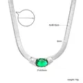 Detailed measurements of vintage silver blade necklace with emerald green zircon - Oval Emerald Green Rhinestone Pendant Blade Chain (NE2G570JS) / Silver