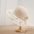 Elegante cappello alla pescatora francese beige da donna a pois neri con fiocco - Beige