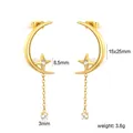Detail view of gold-plated star and moon earrings with cubic zirconia pendants - Star Moon Tassel (EA5D640AG)