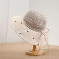 Cappello di paglia a pois stile francese a tesa larga per donna protezione solare spiaggia - Malto