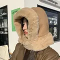 Women's thick warm suede faux fur aviator hat with hood for winter outdoor protection - One Size / Camel