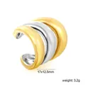 Macro detail of the polished three-layer gold and silver tone stainless steel C-shaped ear cuff - Gold and Silver Alternating Triple Layer Style (EA5E3301M)