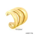Detail view of gold stainless steel C-shaped ear cuff showing 17x12.5mm size and 3.2g weight. - Triple Layer Smooth Style (EA5E3301G)