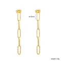 Detail view of gold-plated stainless steel textured chain link dangle earrings - Five-Ring Oval Chain Tassel Style (EA5E1601G) / Gold