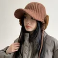 Brown knitted winter peak cap with plush ear flaps for women stylish outdoor warmth - 56-60cm / Brick Red