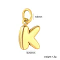Close-up detail of 18K gold plated stainless steel letter K pendant with dimensions - Letter K (PA10580KG)