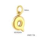 Macro detail of gold 18K plated stainless steel letter Q charm with size and weight - Letter Q (PA10580QG)