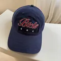 Casquette de baseball bleu marine avec broderie Btcls rouge et étoiles, chapeau unisexe. - 56-59cm (Réglable) / Bleu marine
